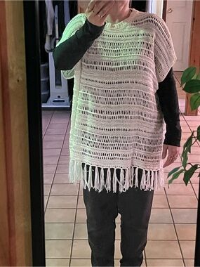 Forever 21 White Crochet Fringe Swim Coverup / poncho